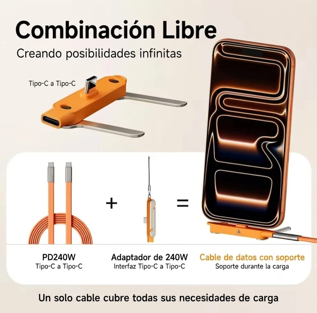 Cargador de celular con soporte carga rápida naranja